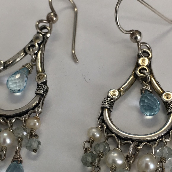 Aquamarine & Pearl Chandelier Earrings - Picture 6 of 8
